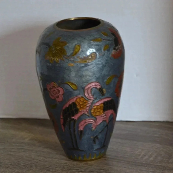 Vtg Cloisonne Flamingo Vase - Picture 1 of 10